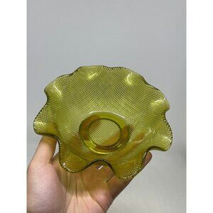 VTG Colony Italy Yellow Green Ruffled Waffle Glass Bowl Dessert Candy Dish 5.25"